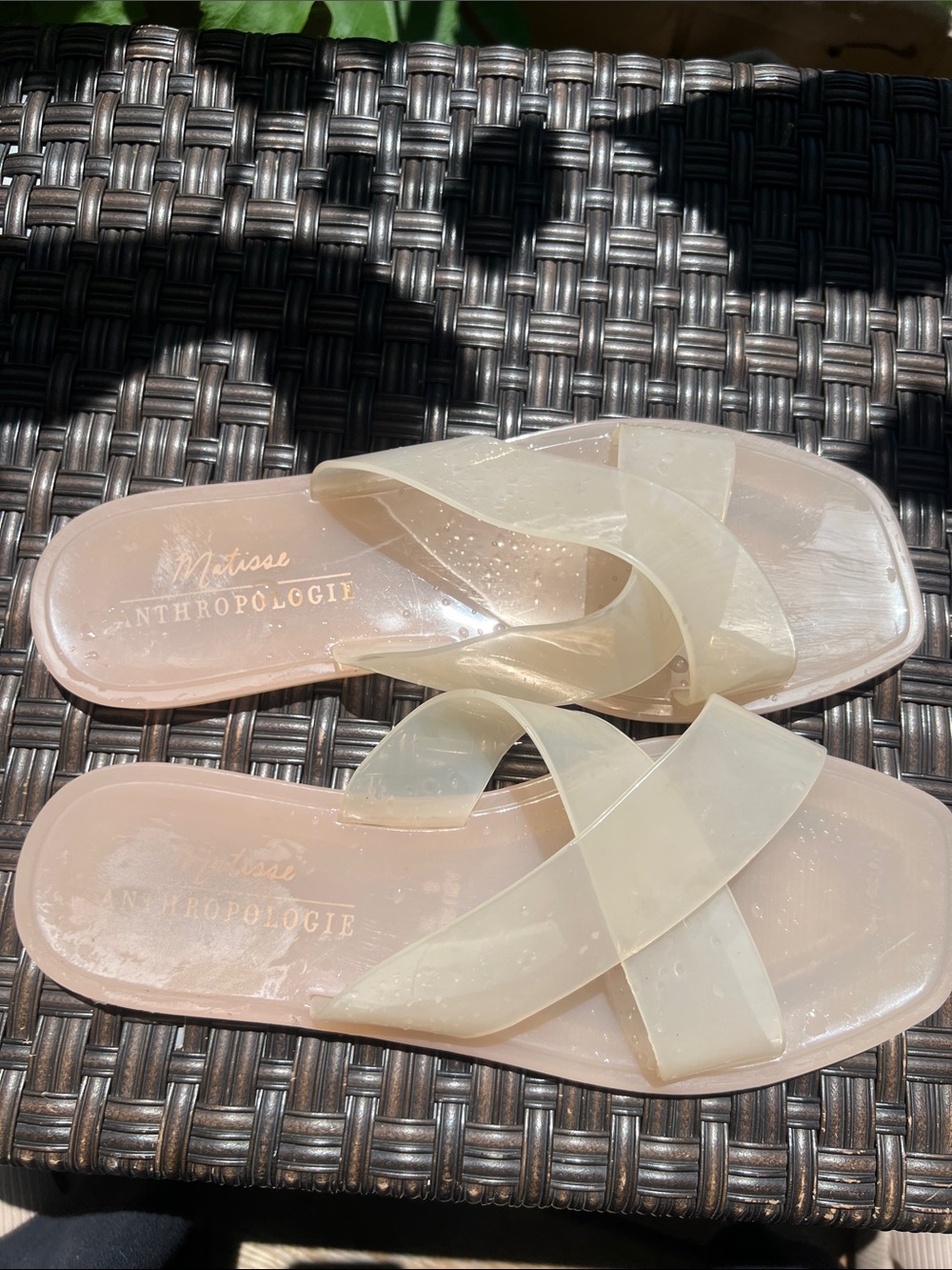 Anthropologie Pale Pink Jelly Slide Sandals with Clear Cross Straps - Picture 3 of 10